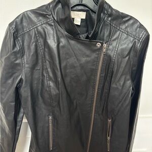 LOFT Sleek Black Faux Leather Jacket size Large